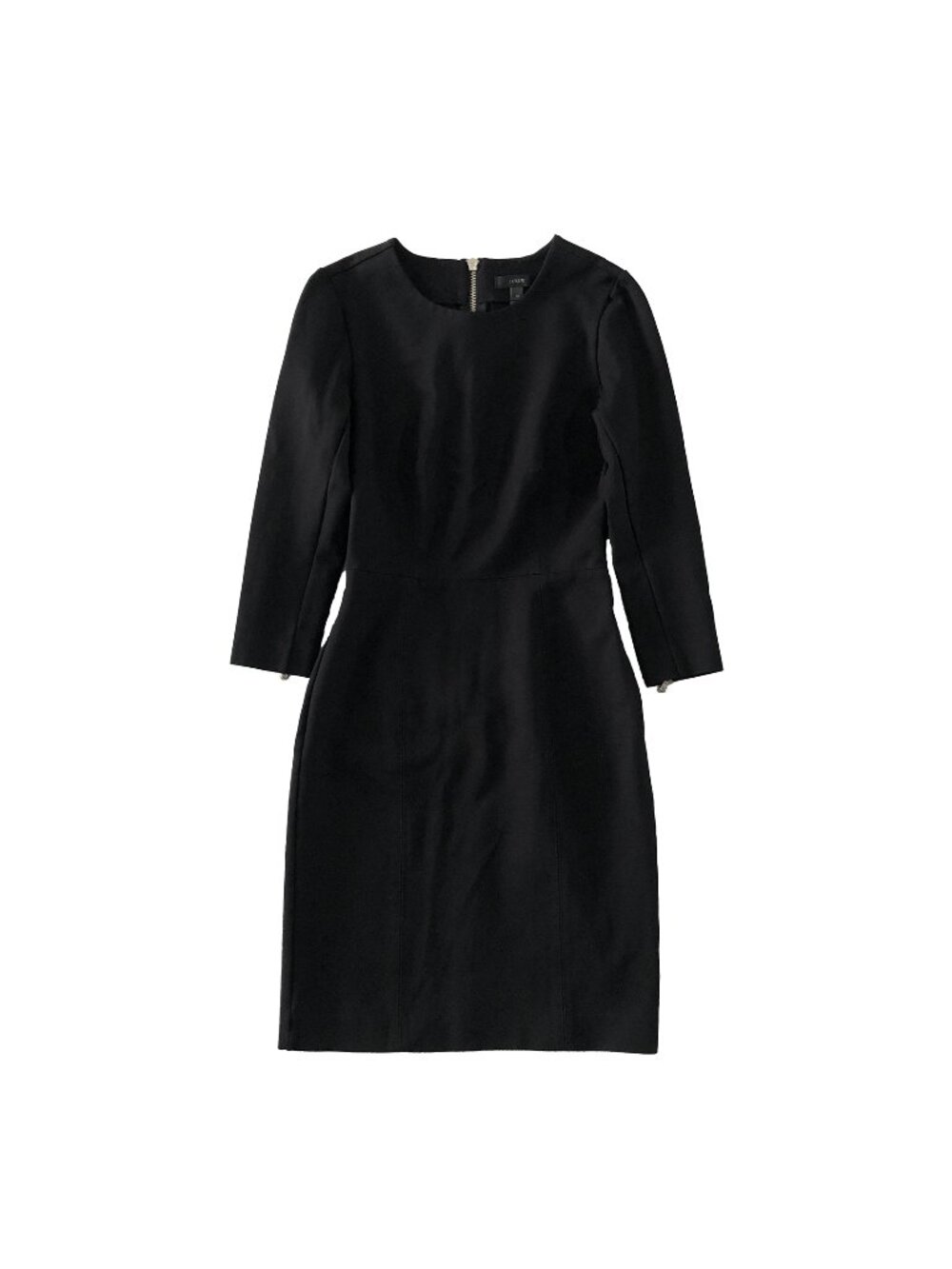 J. Crew Dress Womens Size 00 Black Ponte Sheath ¾ Sleeve Exposed Back Zipper